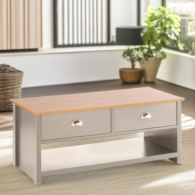 Trestle 2 Tier Coffee Table with Storage Drawers, Living Room Furniture