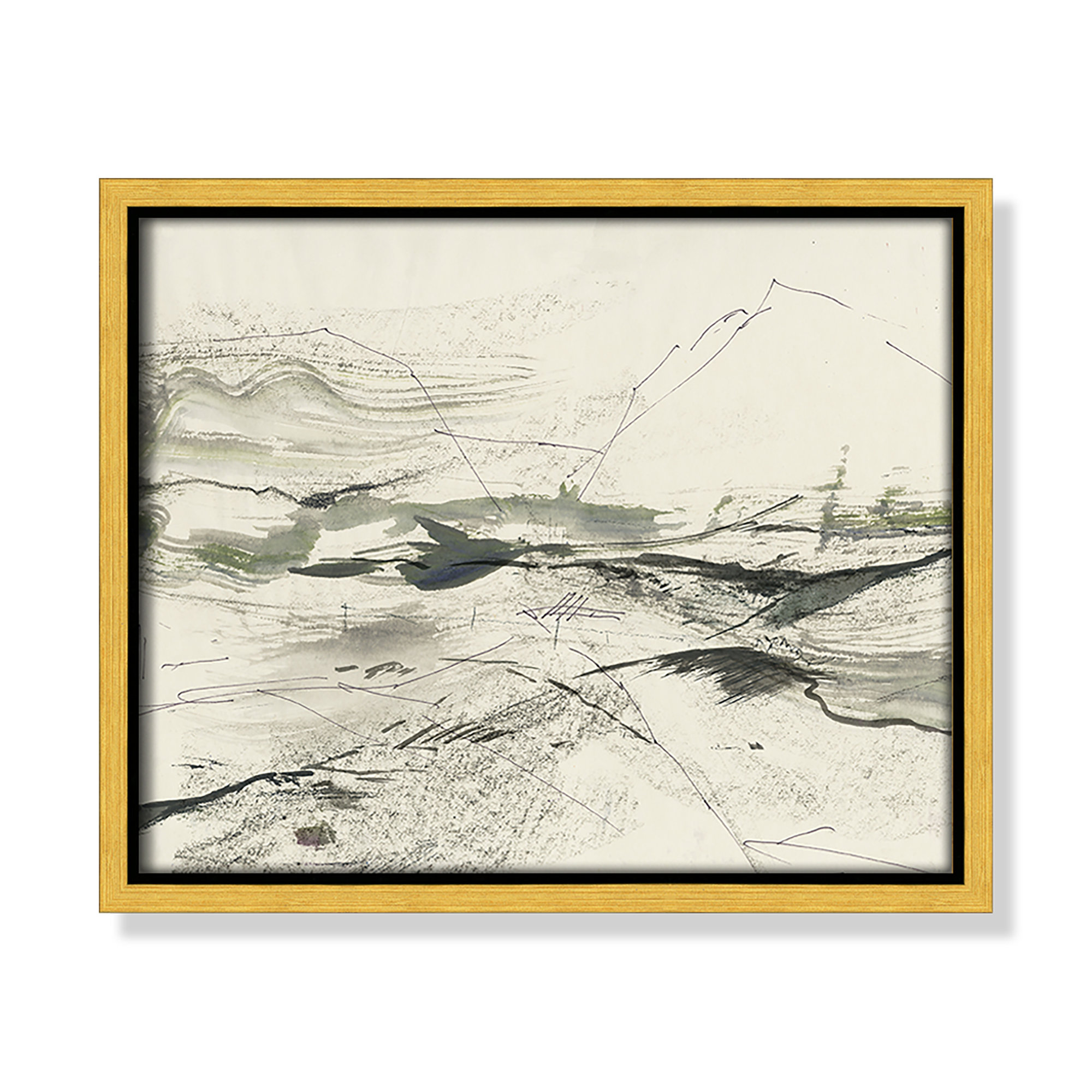 Green Sketches by PI Studio, 9.5" H x 11.5" W x 2" D, Gold Floater Framed, No Mat