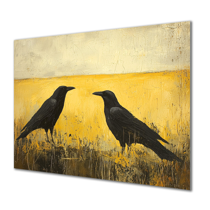 «2 Crows At The Field Edge II», art mural grand oiseau en métal, H 34 po x l 44 po