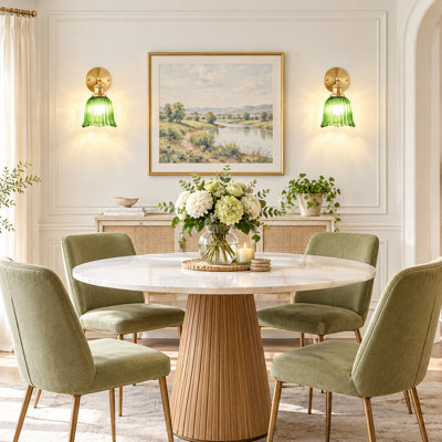 Ensemble de 2 appliques murales rechargeables à DEL avec télécommande, lumière sans fil à piles avec abat-jour en verre fleur nervuré vert, 12 couleurs RVB à intensité variable 3000K-6000K, ampoules incluses
