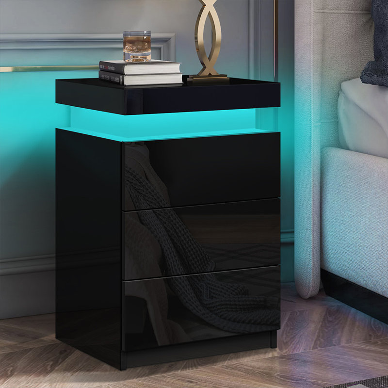 Aquilah 45cm W Manufactured Wood Bedside Table, Black