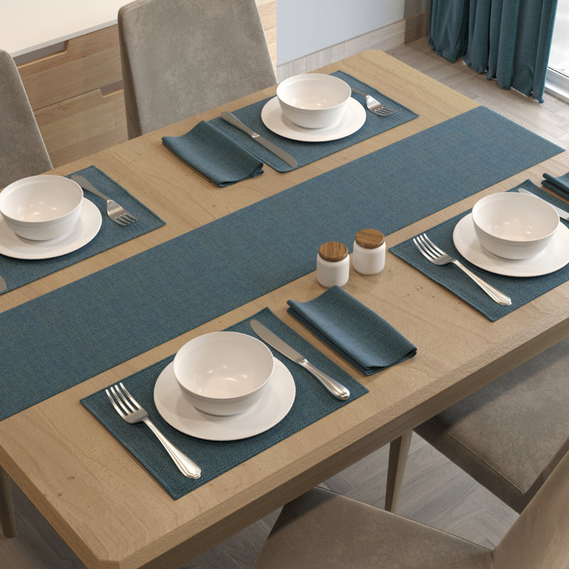 Christeen Solid Colour Polyster Table Runner, Navy Blue
