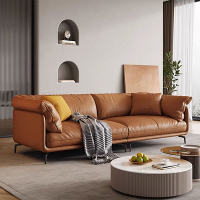 Orange Genuine Leather Modular Sofa cushion couch