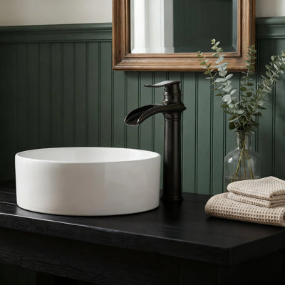 Waterfall Single Handle Single Hole Tall Spout Bathroom Vessel Sink Faucet With Pop-Up Drain Assembly In