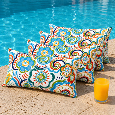 4-Piece Outdoor Lumbar Throw Pillow Set with Inserts, 12 x 43 Inch Water-Repellent and Fade-Resistant Decorative Pillows with Removable Zip Covers for Patio, Porch, Balcony and Sofa