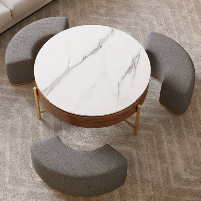 Table basse à plateau relevable avec 3 repose-pieds