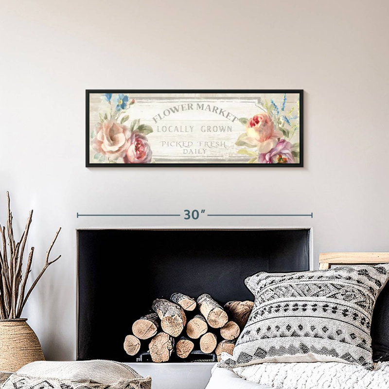 «Cottage Garden» sur panneau mural en bois, Cadre flottant noir, 28 po x 10 po