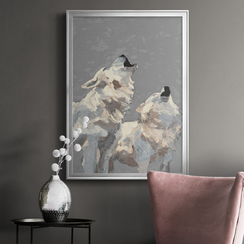 Midnight Wolves, reproduction d'art encadrée, H 36,5 po x l 26,5 po x P 1,25 po, Argent
