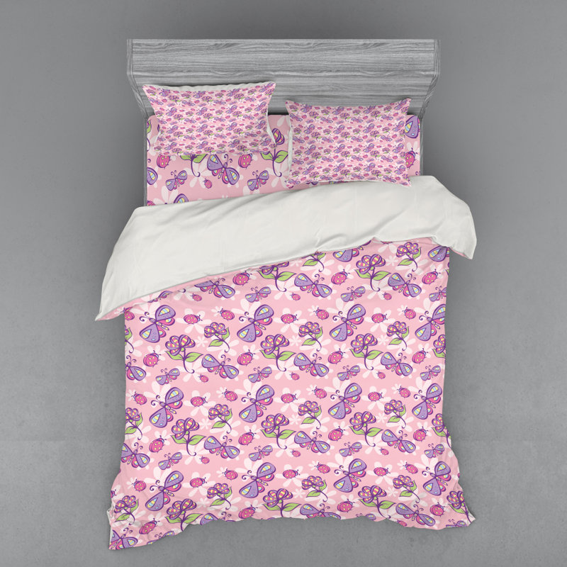 Ensemble de housse de couette campagnard en microfibre rose pâle / lavande, Housse de couette grand + 3 pièces supplémentair