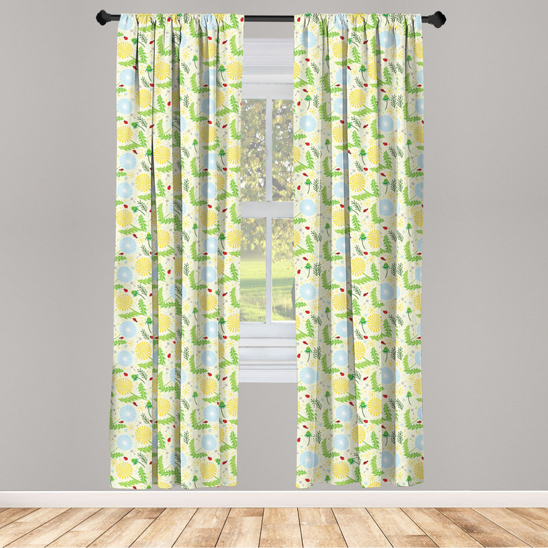 Turtle Semi-Sheer Rod Pocket Curtain Panels, 28" x 84", Yellow