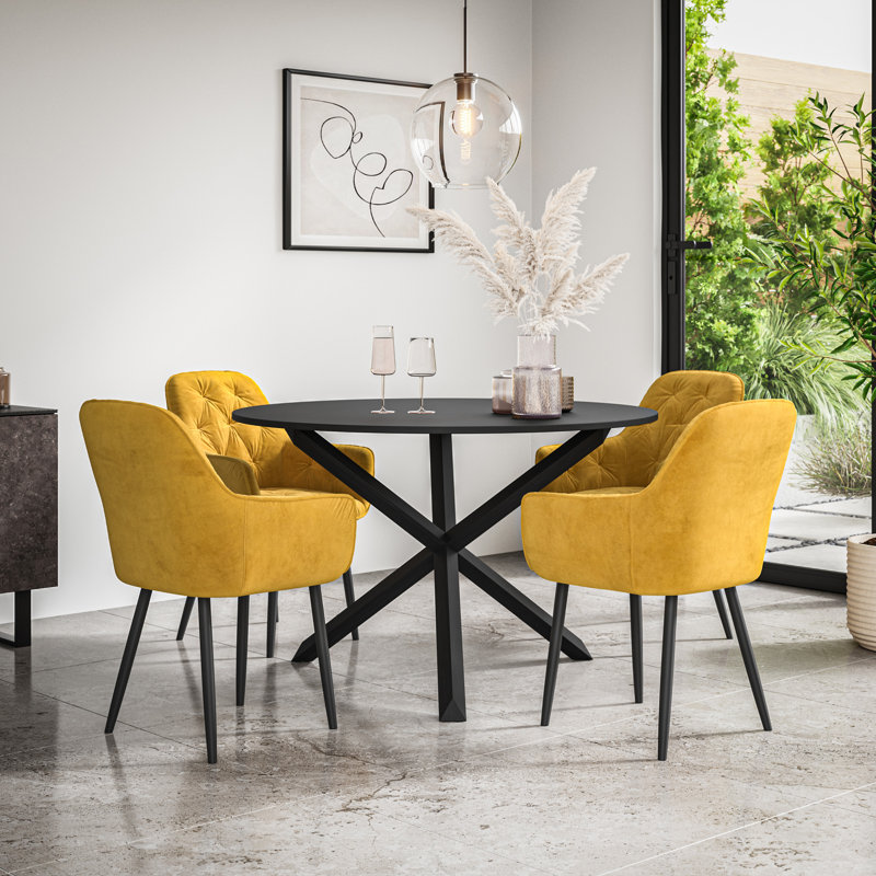 Adriunna 4 - Person Dining Set, Black/Black/Mustard