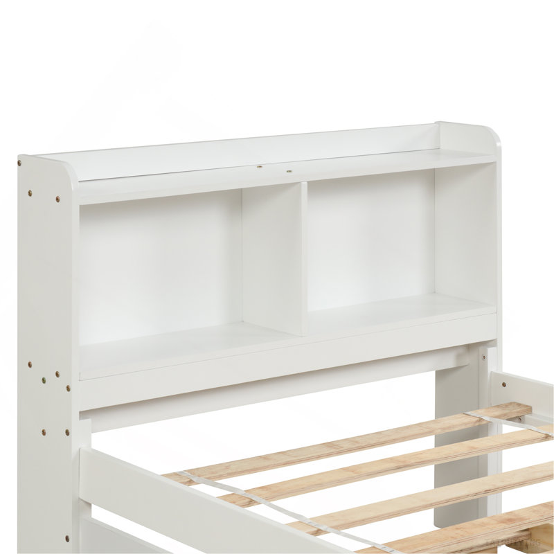 Lit avec lit gigogne, bibliothèque, blanc, Blanc