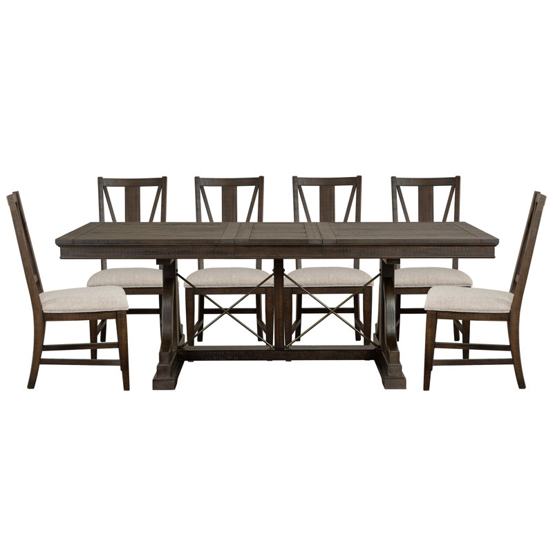 Extendable Trestle Dining Table With 6 Side Chairs, 7 Pieces: Table, 6 Chairs