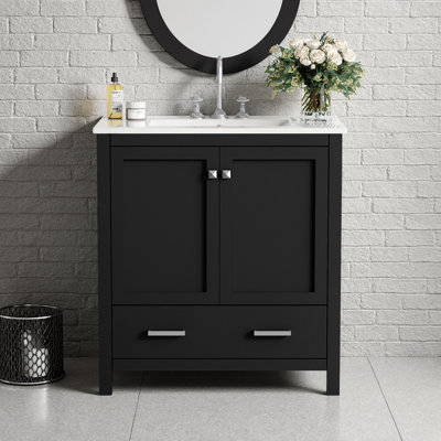 Meuble-lavabo 30 po avec lavabo simple - Armoire moderne avec portes à fermeture douce et rangement multifonctionnel