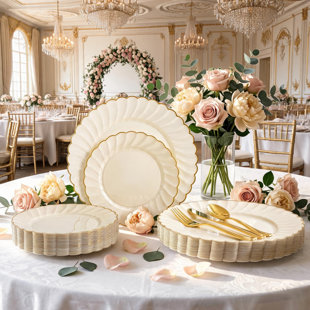 175Pcs Pink Scalloped Disposable Dinnerware for Wedding Baby Shower