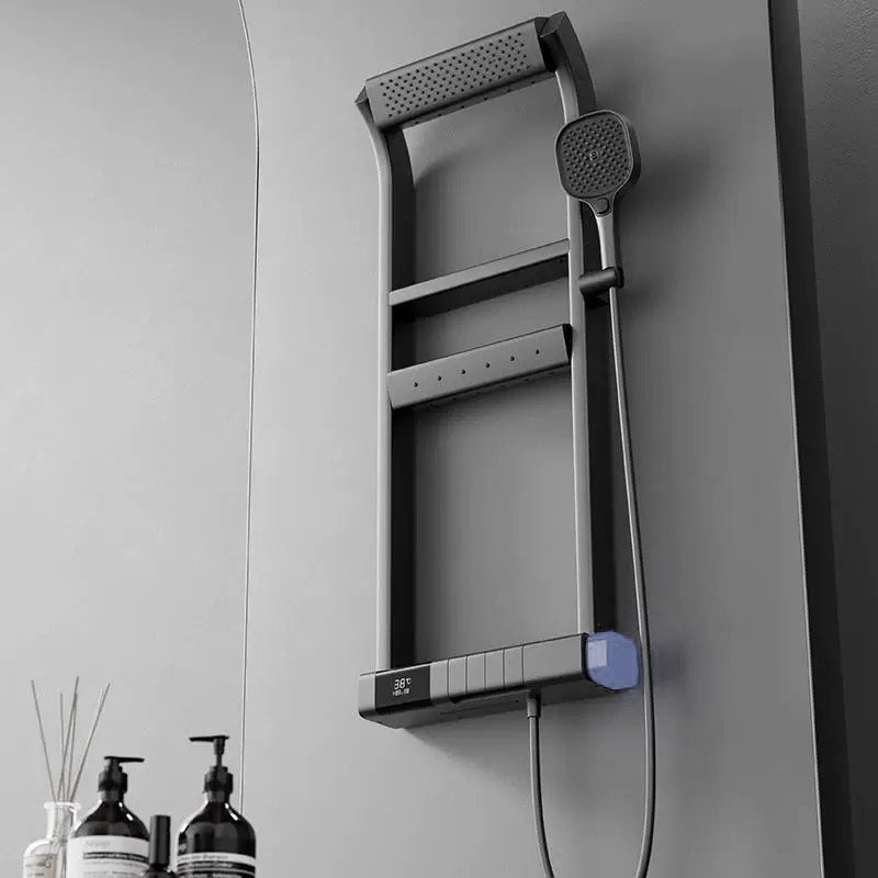 Système de douche thermostatique mural à affichage numérique avec douchette cascade et douche à main multifonction
