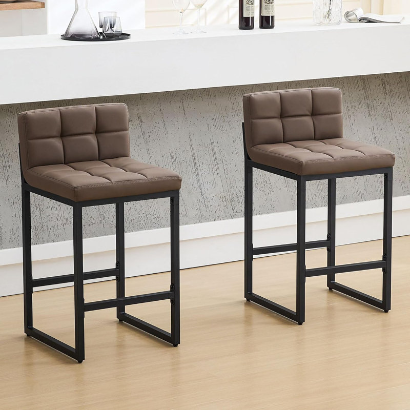 Tabouret de bar et de comptoir rembourré à dossier bas avec structure en métal épaissie pour îlot de cuisine, Brun, 2