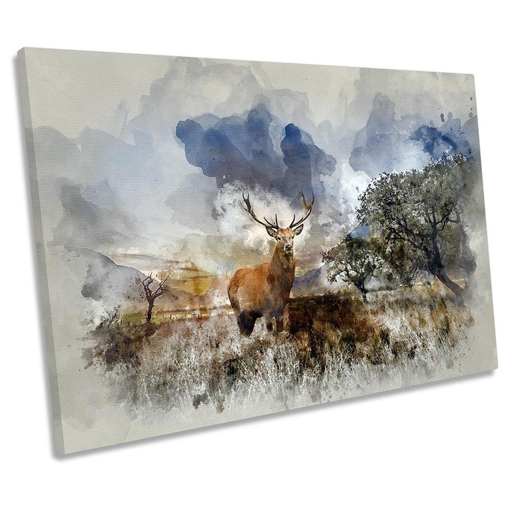 Stag Deer Landscape Highlands - Wrapped Canvas Print