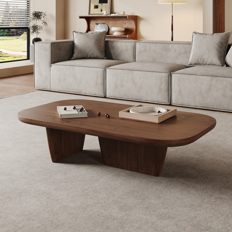 51" Modern Minimalist Double Leg Solid Wood Rectangular Coffee Tables For Living Room, Brown
