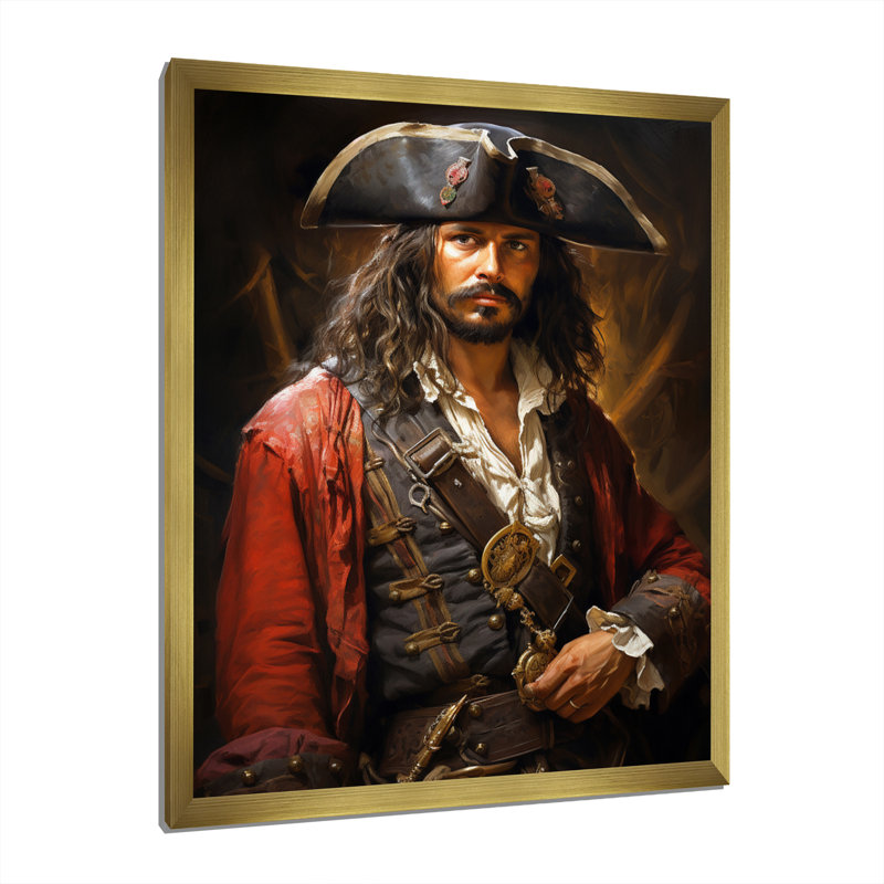 «Pirate Rogues Regalia Portrait I - Pirate», reproduction d'art sur toile, H 32 po x l 24 po x P 1 po, Encadrement doré