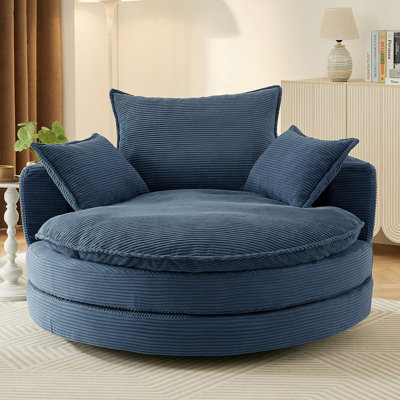 Fauteuil demi-tonneau pivotant à 360 ° avec accoudoirs demi-tonneau de 57,5 po avec coussins à deux couches et 3 coussins amovibles pour le salon, la chambre à coucher, le bureau et l'hôtel, bleu