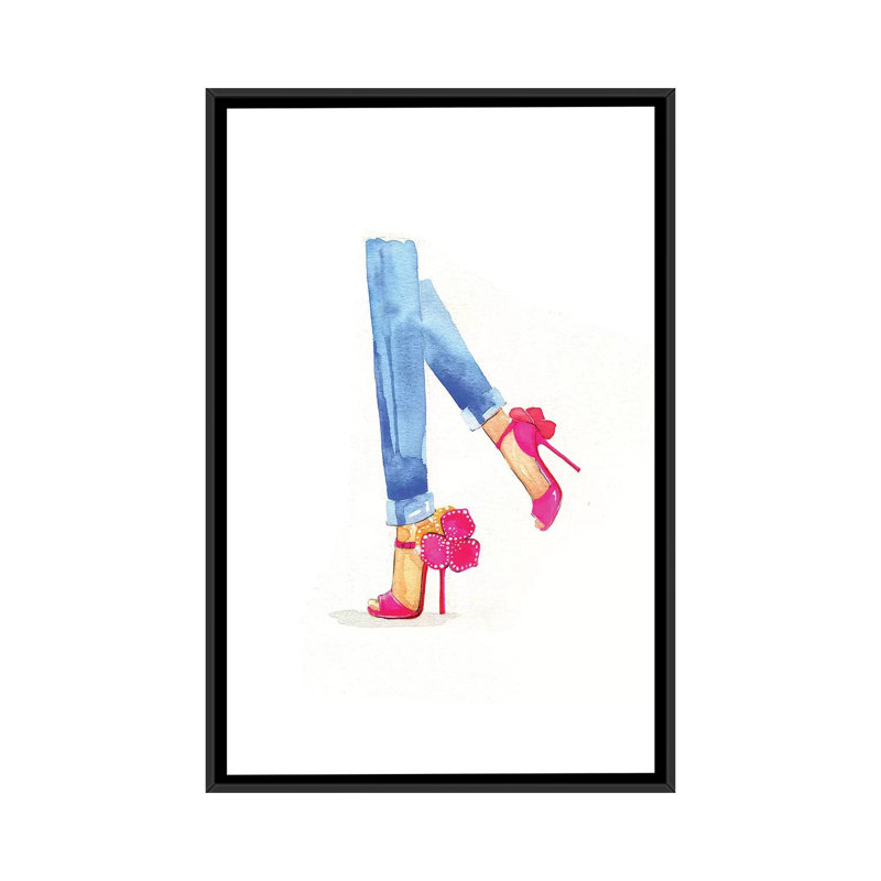 « fleur chaussures », reproduction d’impression sur toile, H 26 po x l 18 po x P 1,5 po, Toile avec cadre noir, Pas de tapis