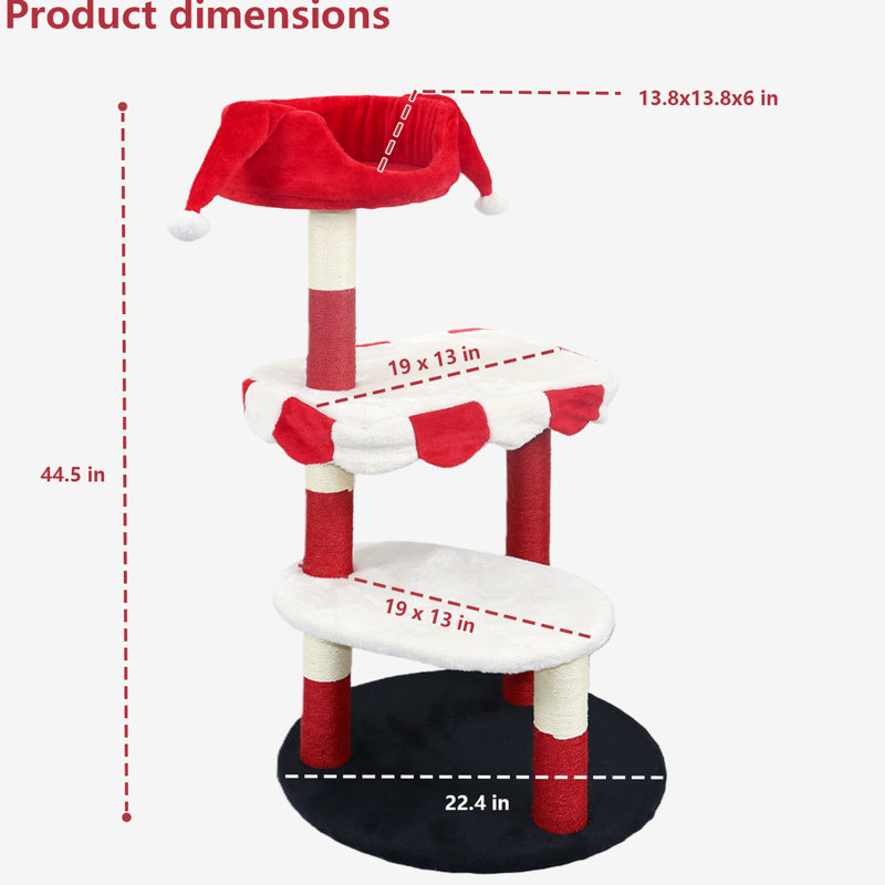 Arbre à chat à plusieurs niveaux avec perchoir douillet et poteaux à griffer. Esthétique rouge et blanche, 3 plateformes douces pour que les chatons puissent grimper, des poteaux enveloppés, du jute pour animaux de compagnie, une base stable. Aire de jeu,