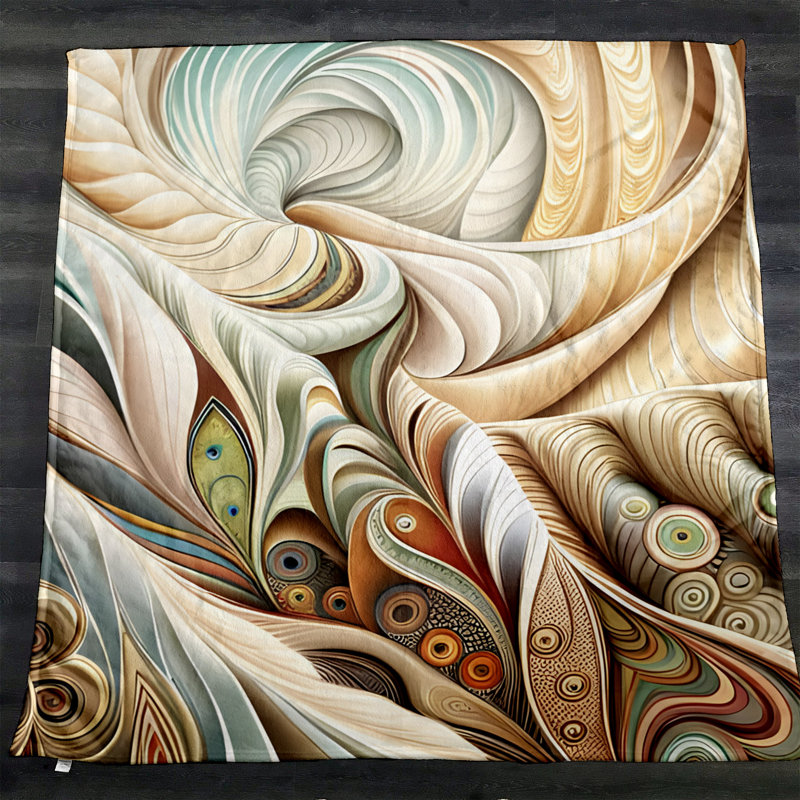 Throw Blanket, 68" W x 80" L, Abstract, Tan/Green/Blue