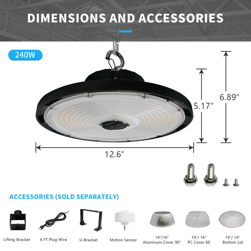MUHB-3CCT LED UFO High Bay Light,Garage Lights for Factory Warehouse Shop, 7.1" H x 12.6" W x 12.6" D