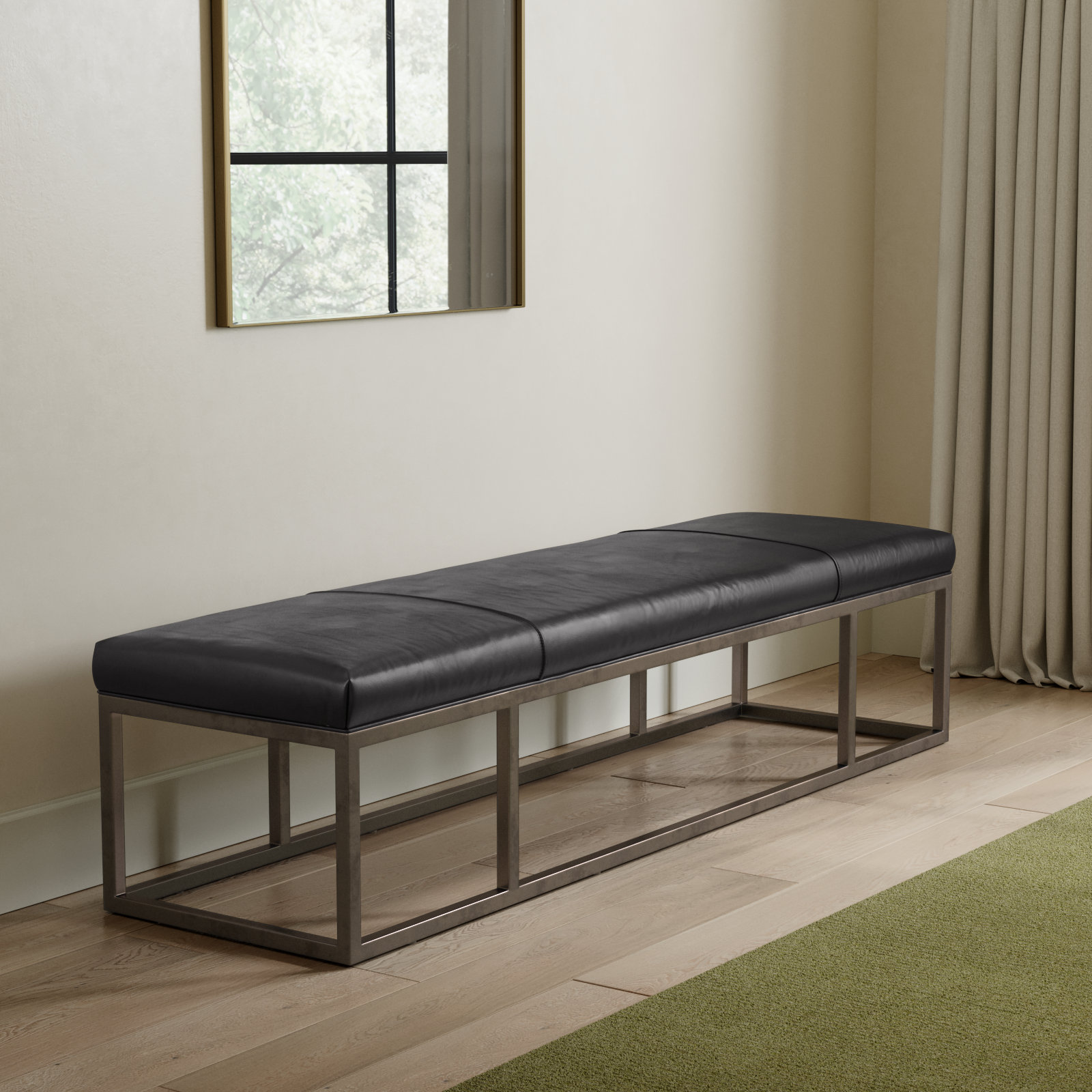 Roux 72" Genuine Leather Dining Bench, Rider Black