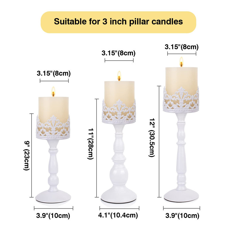 Ensemble de porte-bougie gothique, Blanc / Blanc