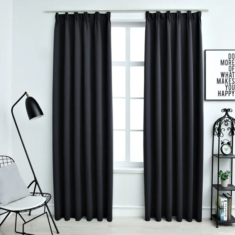 Chol Blackout Curtain Pair, Black, Width 140 x Drop 245cm