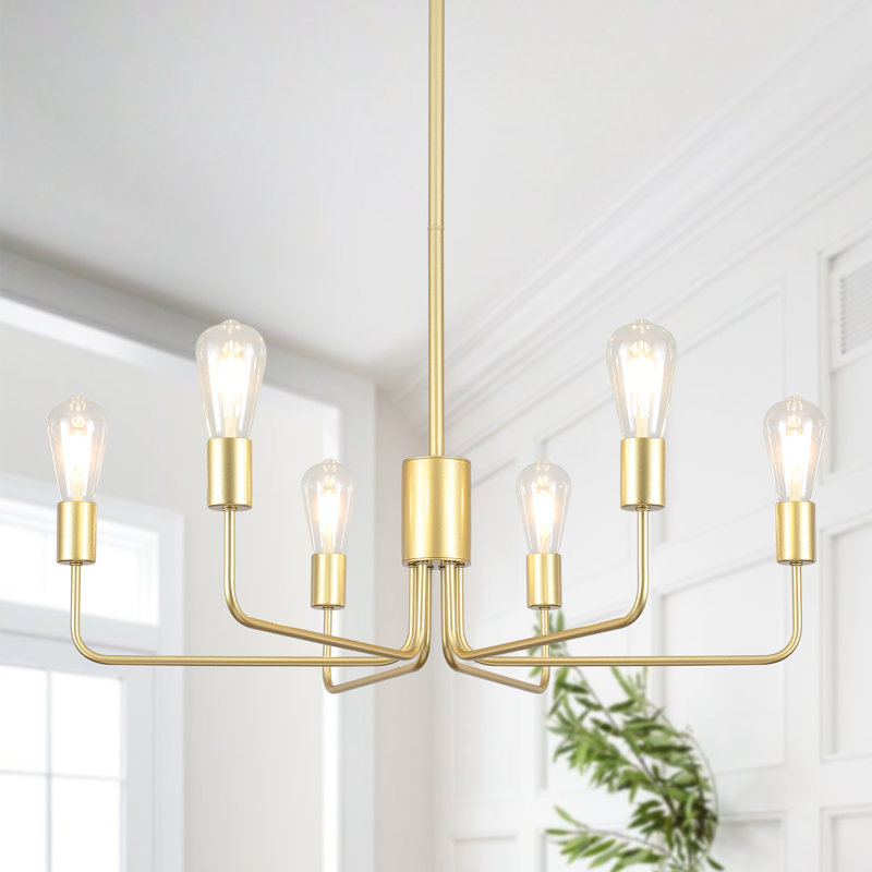Plafonnier suspendu 6 lumières 29,5 po, Or vaporisé