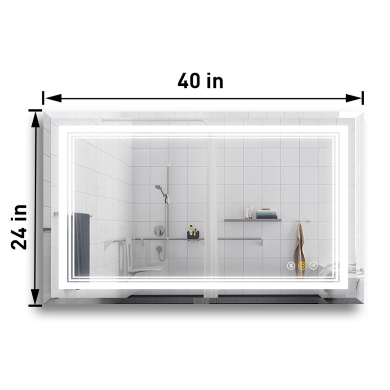 Miroir de salle de bain mural Abriele avec lumières DEL, 3 lumières en mode couleur, désembueur, fonction mémoire, gradateur