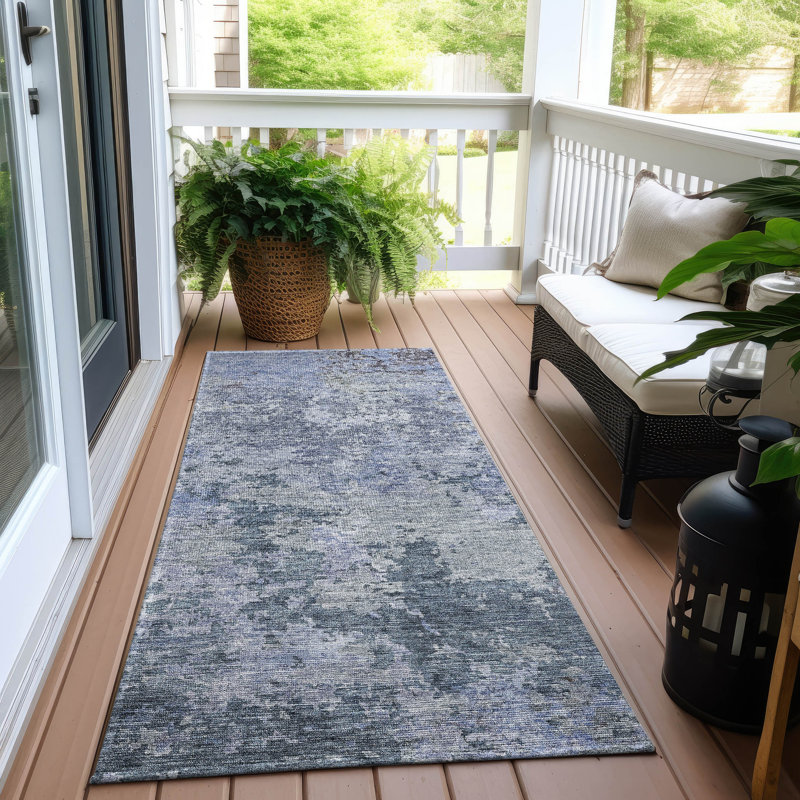 Cicel intérieur / extérieur lavable à la machine ACN1162 Bleu, Tapis de couloir 2 pi 3 po x 7 pi 6 po