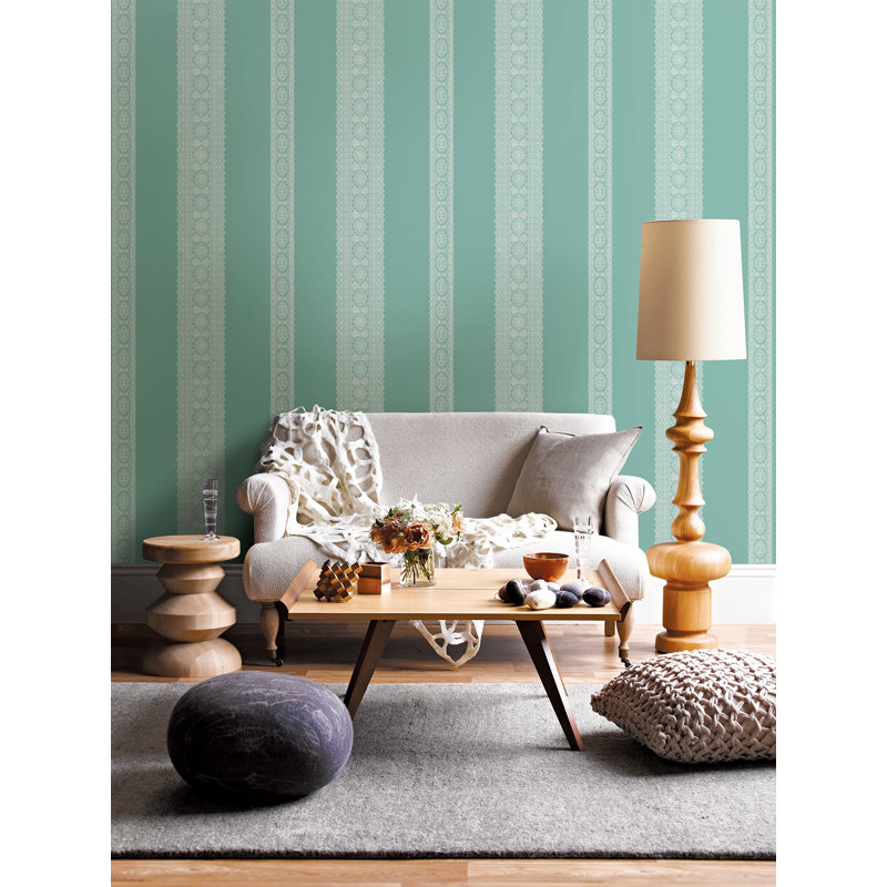 Papier peint embossé 3d 33 pi x 20,5 po motif cachemire Elouise, Turquoise