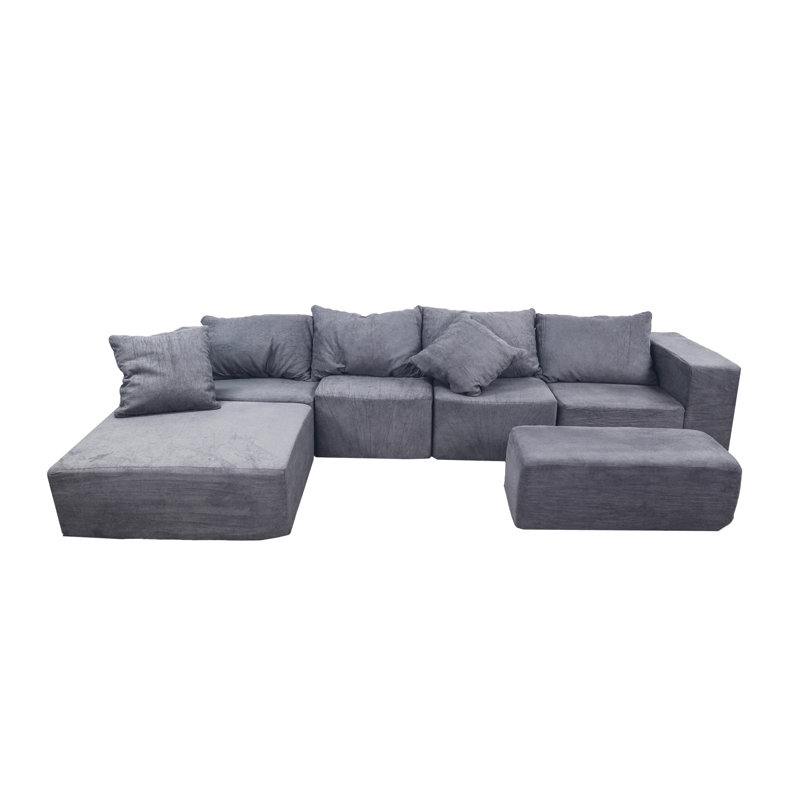 Canapé gris modulaire à 4 places avec 2 chaises longues et surdimensionnées, salon en nuage, matériau principal en velours, assise mi-ferme, velours côtelé standard 100 par brossé, rétractable lavable à la machine