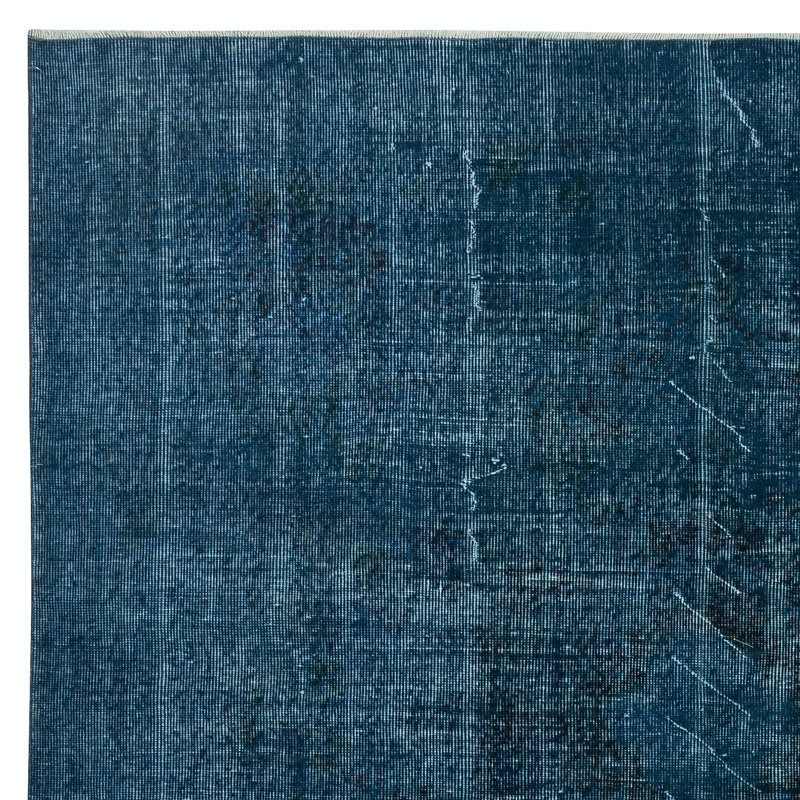 Tapis bleu marine uni noué à la main 6,5 x 9,6 pi