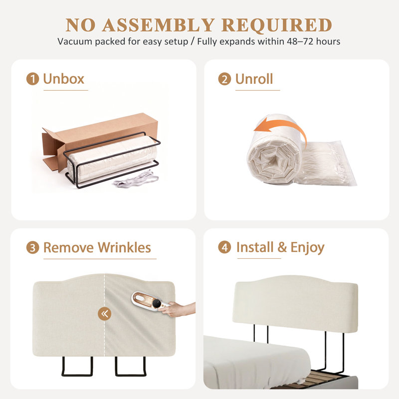 Upholstered Linen Headboard with Adjustable Height, Beige, Twin