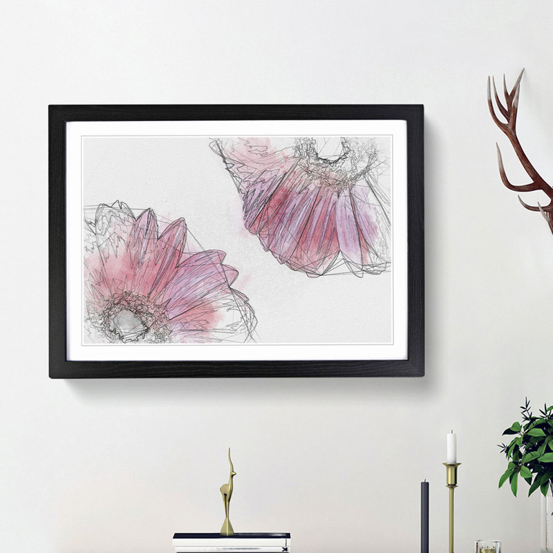 Two Spring Flowers in Pink in Abstract - Picture Frame Graphic Art Print, Black Framed, 36cm H x 48cm W x 2cm D