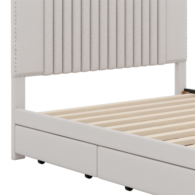 Full Size Bed With Twin Size Trundle, Beige, Grand