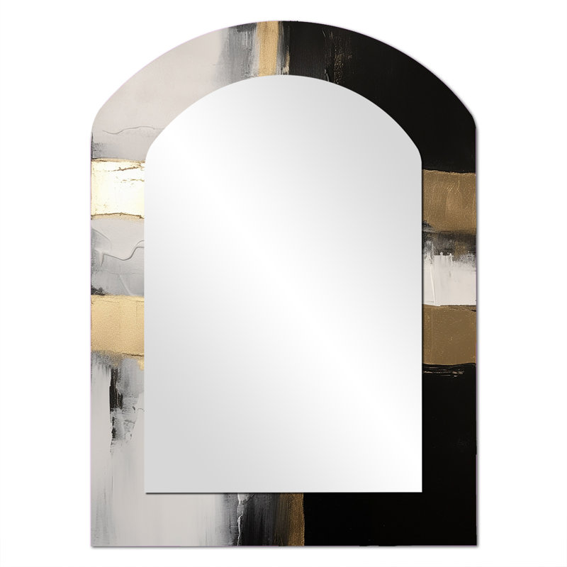 Minimal Joy en noir - peinture abstraite moderne miroir mural décoratif asymétrique, 34 po x 25 po