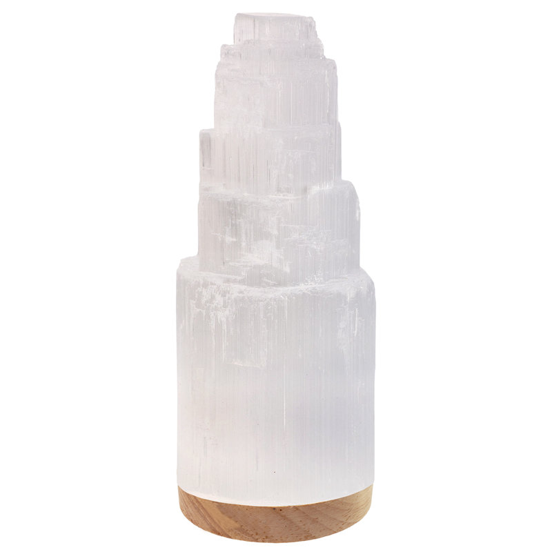 Lampe en cristal de sélénite Cassidi 25 cm, cristaux spirituels pour la décoration de chambre à coucher (certifié ETL), 25 cm