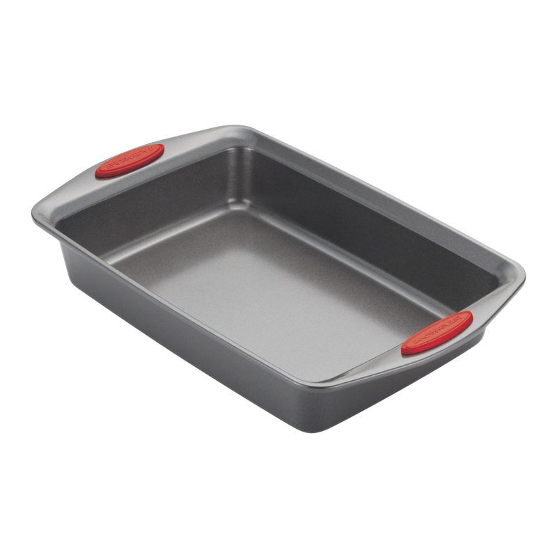 Rachael Ray Yum-o! 9-Inch by 13-Inch Nonstick Oven Lovin' Lasagna and Cake Pans, Set of 2, Gray with Red Handles