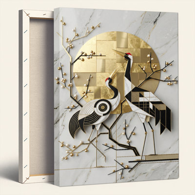 Golden Cranes, reproduction d'art sur toile, ensemble de 1