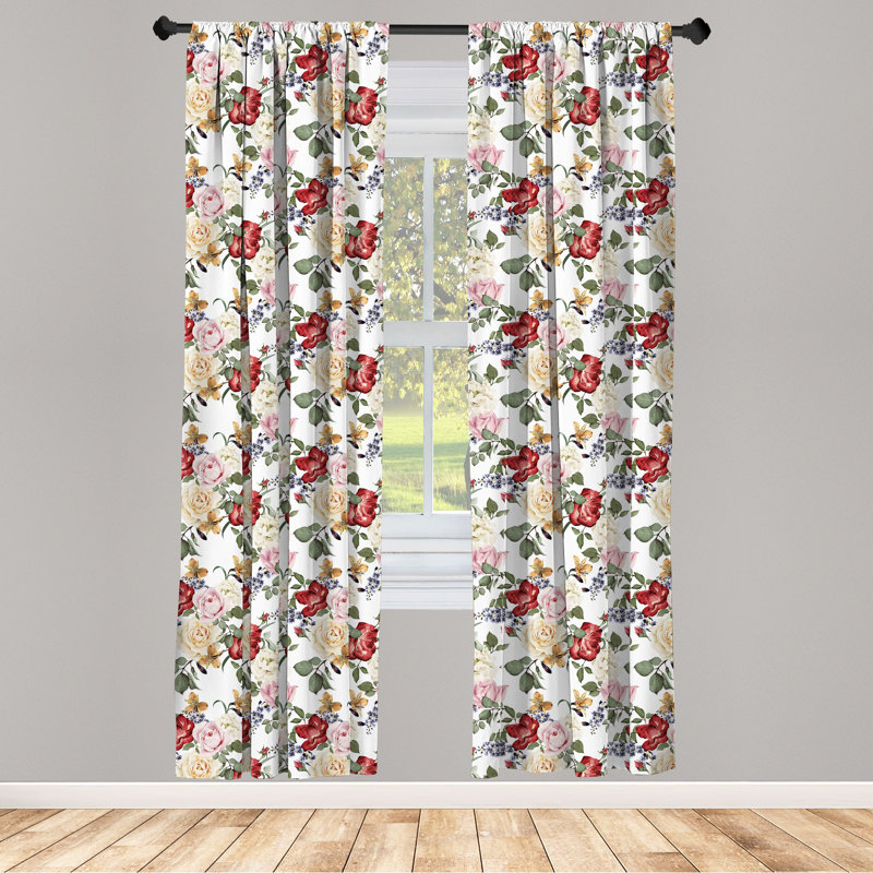 Shabby Floral Semi-Sheer Rod Pocket Curtain Panels, 28" x 95"