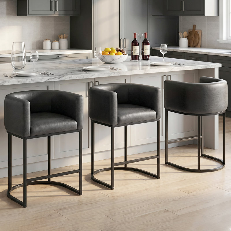 Ensemble de 3 tabourets de bar comptoir en cuir Pu, Black