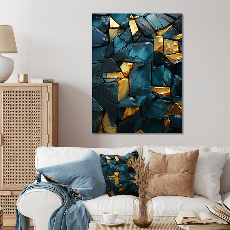 Décoration murale bleue et dorée Elegance I - marbre, H 32 po x l 24 po x P 1 po