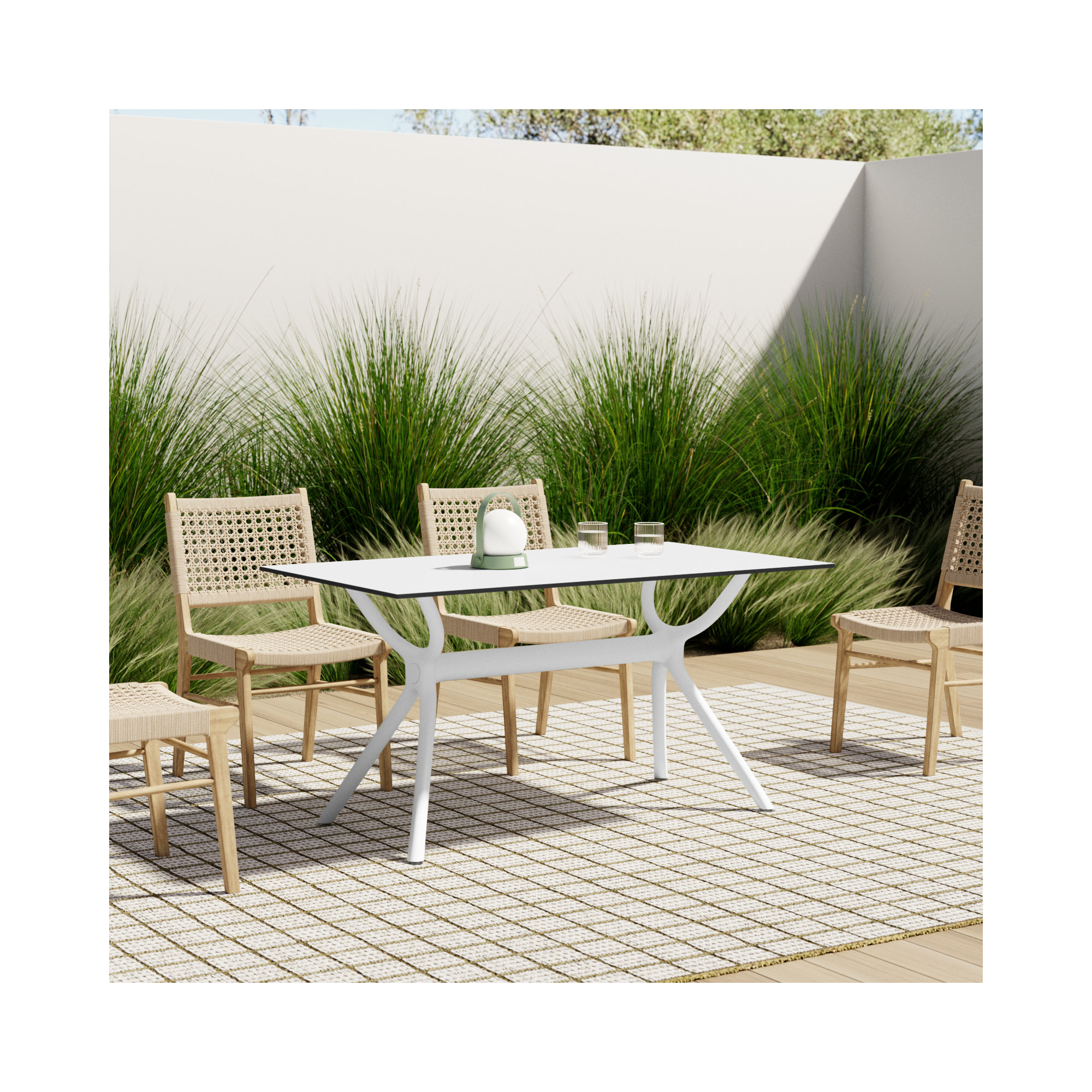 Farrah Synthetic Laminate Outdoor Dining Table, White, 29.5" H x 55" L x 31.5" W