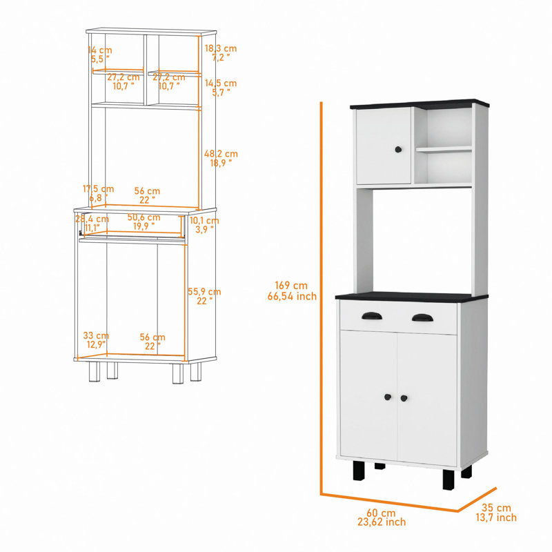 Sideboard, 1-Drawer Kitchen Pantry, Storage Cabinet, White/Walnut